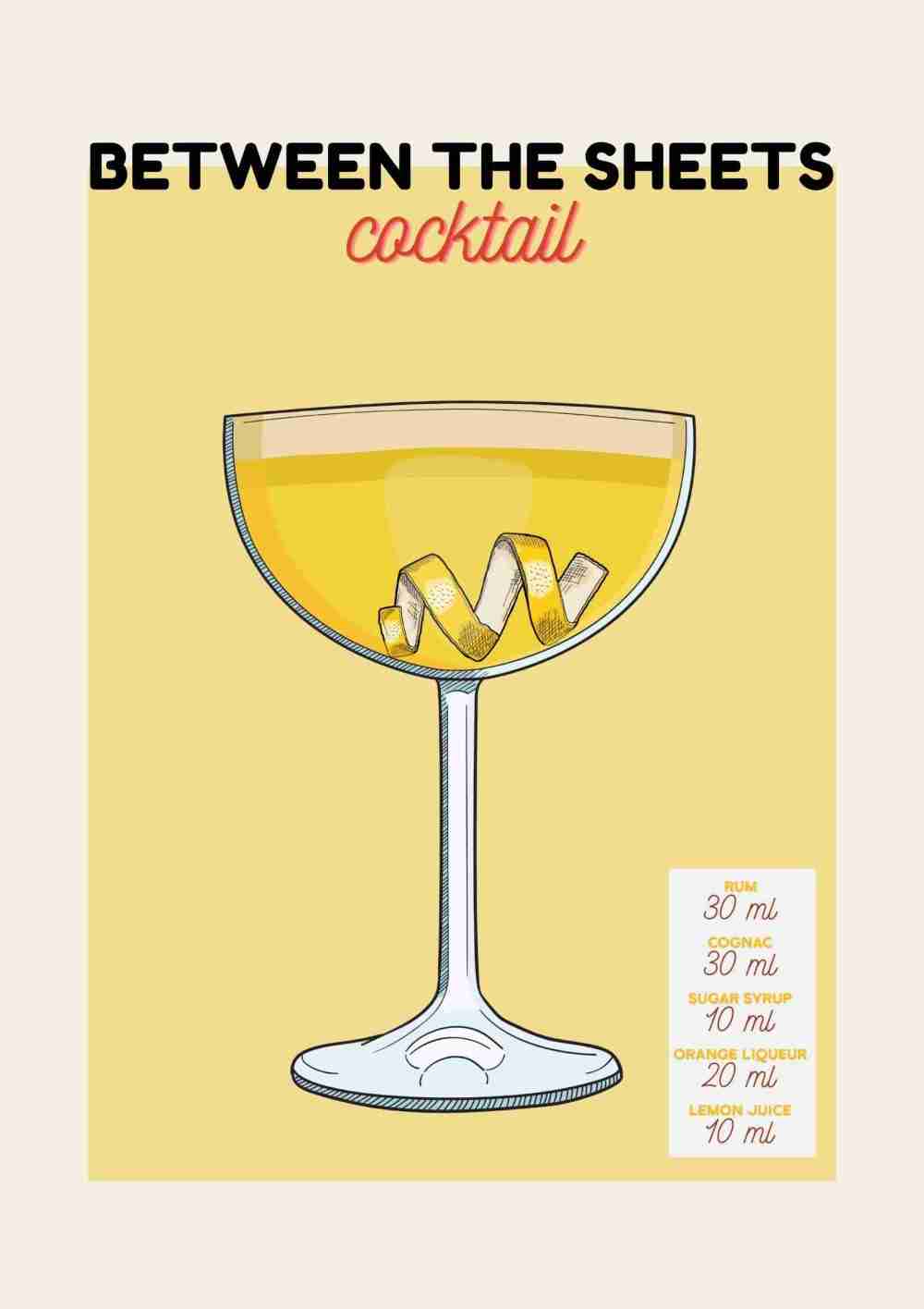 Between the Sheets Cocktail Illustration Poster