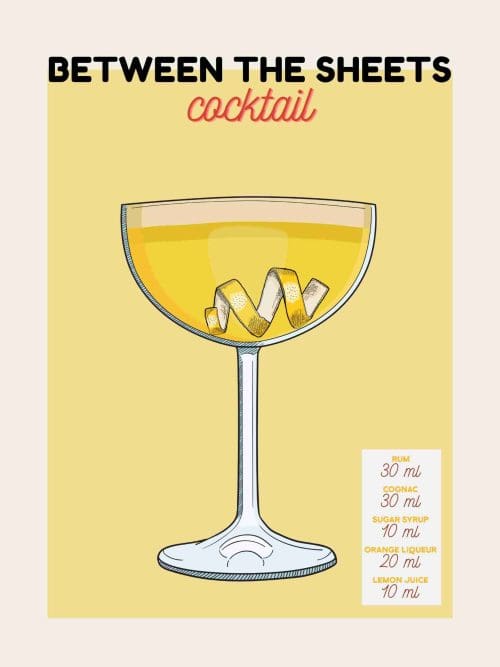 Between the Sheets Cocktail Illustration Poster