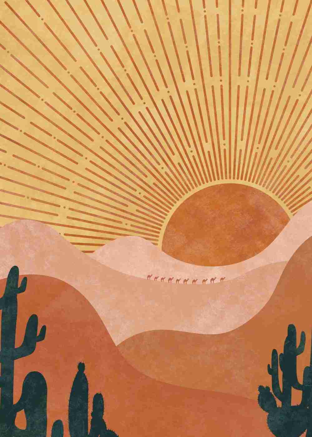 Solnedgång och Kaktusar Poster